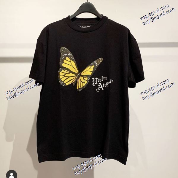 2色可選 重宝するアイテムパーム エンジェルス Palm Angels コピーブランド バタフライロゴプリント半袖Tシャツ 2020秋冬 半袖Tシャツ
